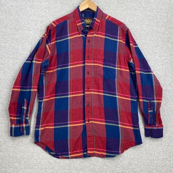 Vintage Ralph Lauren Chaps Shirt Mens Large Red Blue Plaid Button Up Long Sleeve - Picture 1 of 13